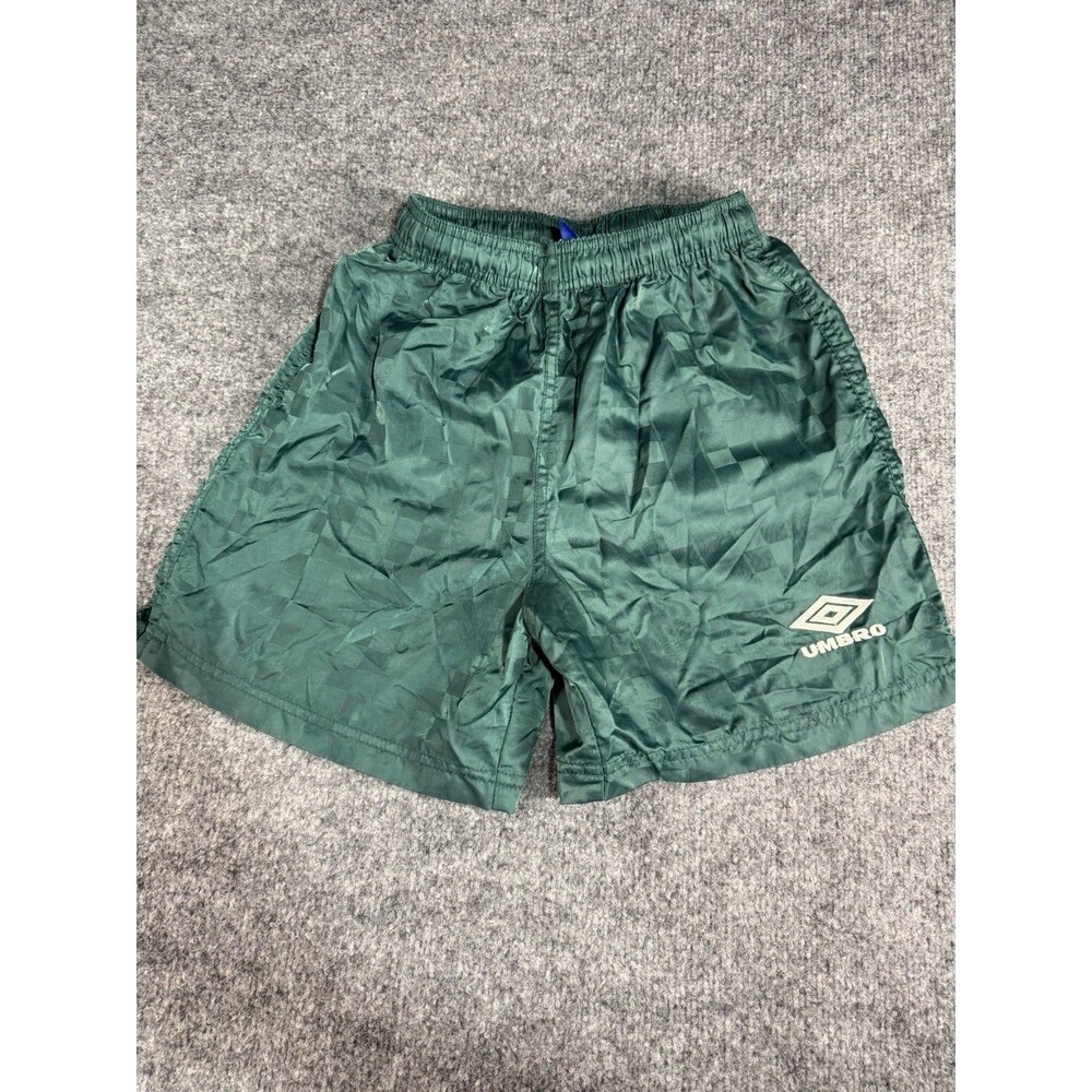 Vintage Umbro Soccer Shorts – Youth Medium – 90s Checkered Nylon Wet Look Satiny